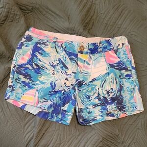 Lilly Pulitzer Callahan Shorts Blue Multi Print Cotton Blend Shorts